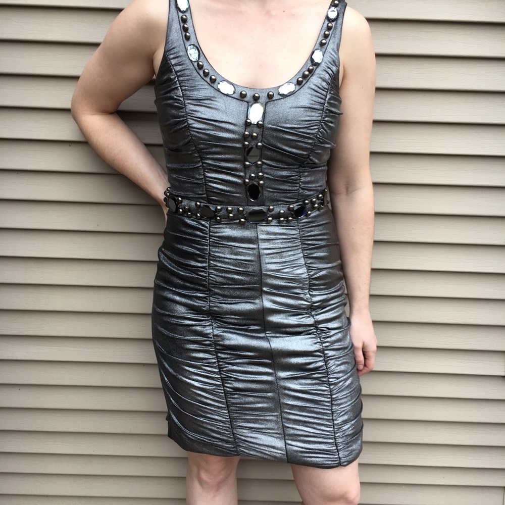 NWOT Carabella metallic bodycon silver dress